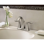 Moen® 6410BN Eva® Centerset Bathroom Faucet, Brushed Nickel, 2 Handles, Metal Pop-Up Drain, 1.5 gpm Flow Rate