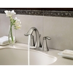 Moen® 6410BN Eva® Centerset Bathroom Faucet, Brushed Nickel, 2 Handles, Metal Pop-Up Drain, 1.5 gpm Flow Rate