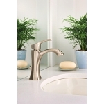 Moen® 6903BN Centerset Bathroom Faucet, Voss™, 1.5 gpm Flow Rate, 4.68 in H Spout, 1 Handle, Metal Pop-Up Drain, 1 Faucet Hole, Brushed Nickel, Function: Traditional