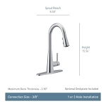Moen® 7864BL Sleek™ Pull-Down Kitchen Faucet, 1.5 gpm Flow Rate, Matte Black, 1 Handles, 1 Faucet Holes, Function: Traditional, Import