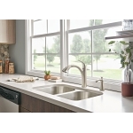 Moen® 7545SRS Kitchen Faucet, Camerist®, 1.5 gpm Flow Rate, 120 deg Spout, Spot Resist® Stainless Steel, 1 Handle, 1/3 Faucet Holes, Domestic