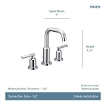 Moen® TV6142BN Gibson™ High Arc Bathroom Faucet, 1.2 gpm Flow Rate, 6 in H Spout, 8 to 16 in Center, Brushed Nickel, 2 Handles, Pop-Up Drain, Domestic