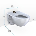 Toto® CT728CU#01 CT728CU Wall Hung Toilet, Elongated Bowl, 17 in H Rim, 6-3/8 in Rough-In, 1.0/1.28/1.6 gpf Flush Rate, Cotton White, Import