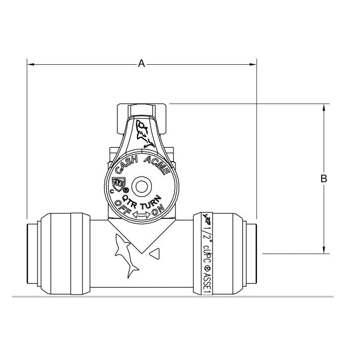 SharkBite Stop Valve, 1/2" x 1/2" x 1/4", Push-to-Connect x Push-to-Connect x Compression, 200 PSI, Lead-Free, Chrome Plated DZR Brass, 1/4 Turn, Tee