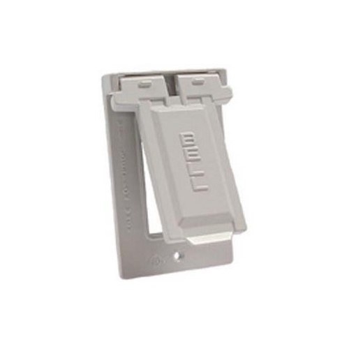Bell Outdoor Weatherproof Device Cover, 2.813" x 0.797" x 4.563", 1-Gang, 1-GFCI Opening, White, Powder Coated, Rugged Die-Cast Aluminum, Device Mount, Vertical Position, Flip/Snap, Self-Closing