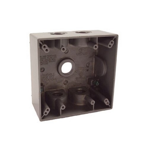 Bell Outdoor Weatherproof Outlet Box, 2-3/4" x 2" x 4-1/2", 31 Cu Inch, (5) 1/2" Hub, Gray, Powder Coated, Die-Cast Aluminum, 2-Gang