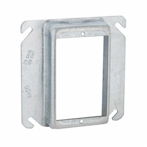Raco Electrical Square Outlet Box Cover (25 per Carton), 4" Box, 1" Raised, 7.5 Cu Inch, 1- Device Opening, Pre-Galvanized Steel, Raised, Mud Ring, Drawn