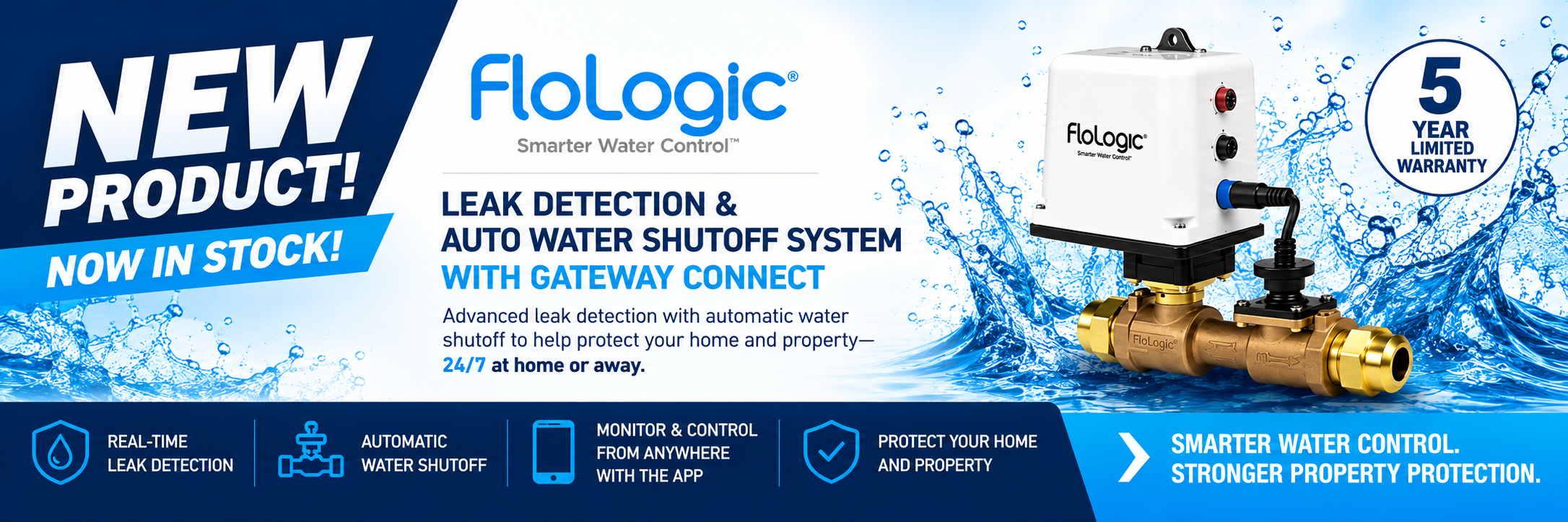FloLogic leak detection and automatic water shutoff system with Gateway Connect.